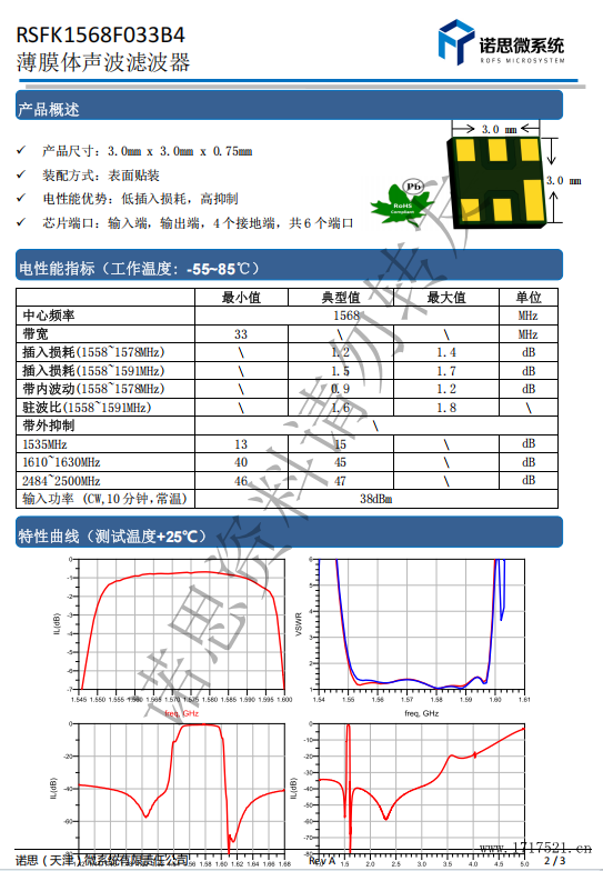 诺思滤波器RSFK1568F033B4